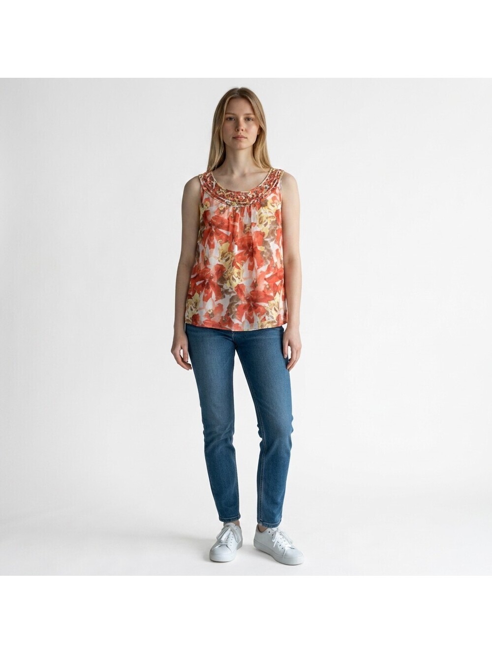 Dana Buchman Blouse Women M Medium Brown Floral Sleeveless Wide Strap Cotton